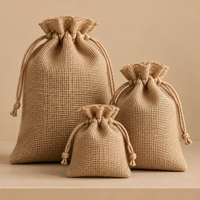 Burlap drawstring bags wholesale in three sizes