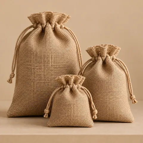 Burlap drawstring bags wholesale in three sizes