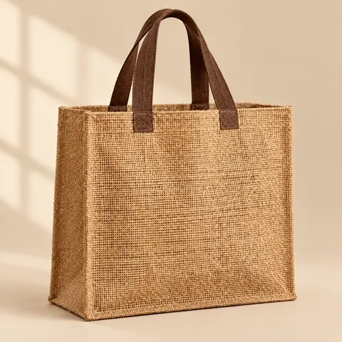 Natural burlap style tote bag with handles