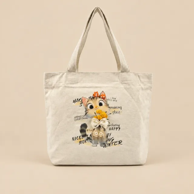 Cat Print Canvas Tote for wholesale, bulk supply