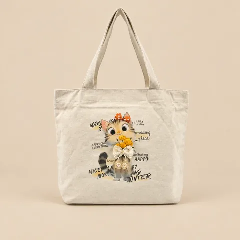 Cat Print Canvas Tote for wholesale, bulk supply
