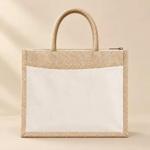Diamond Jute Hamper Bags with Canvas Pocket for wholesale, bulk supply