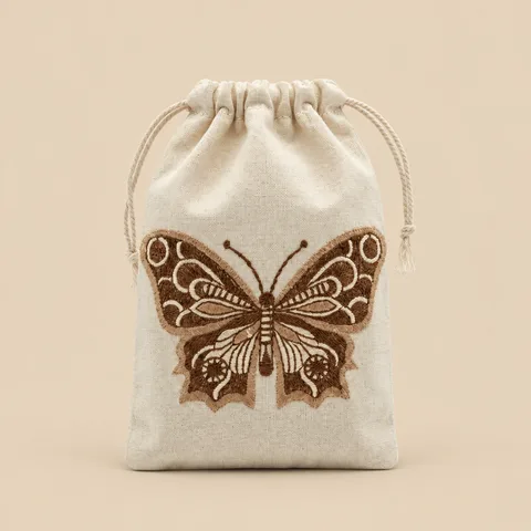 Embroidered Drawstring Pouch, Butterfly for wholesale, bulk supply