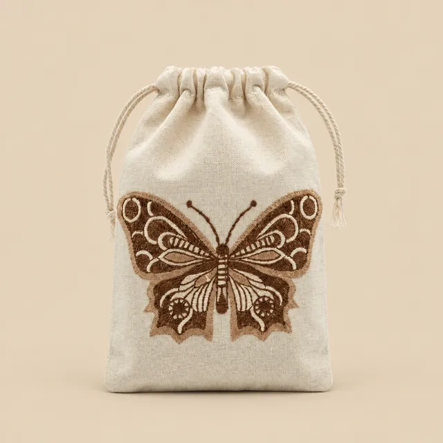Embroidered Drawstring Pouch, Butterfly for wholesale, bulk supply