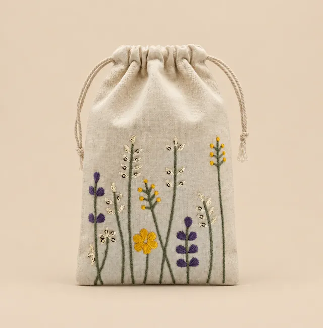 Embroidered Drawstring Pouch, Floral for wholesale, bulk supply