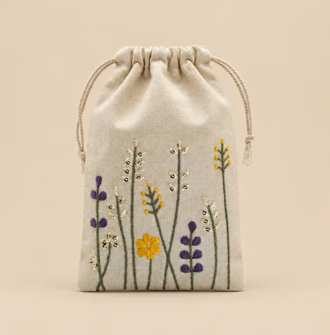 Embroidered Drawstring Pouch, Floral for wholesale, bulk supply