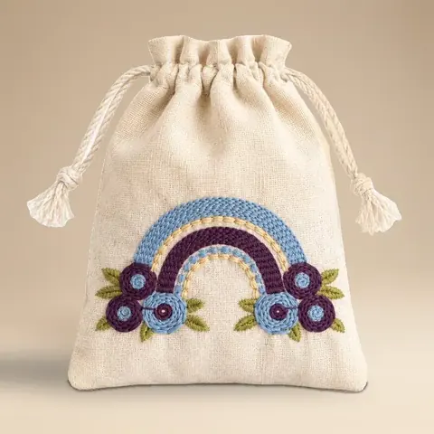 Embroidered Drawstring Pouch, Rainbow for wholesale, bulk supply