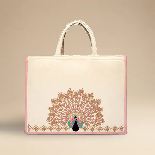 Embroidered Hamper Bag, Peacock Motif for wholesale, bulk supply