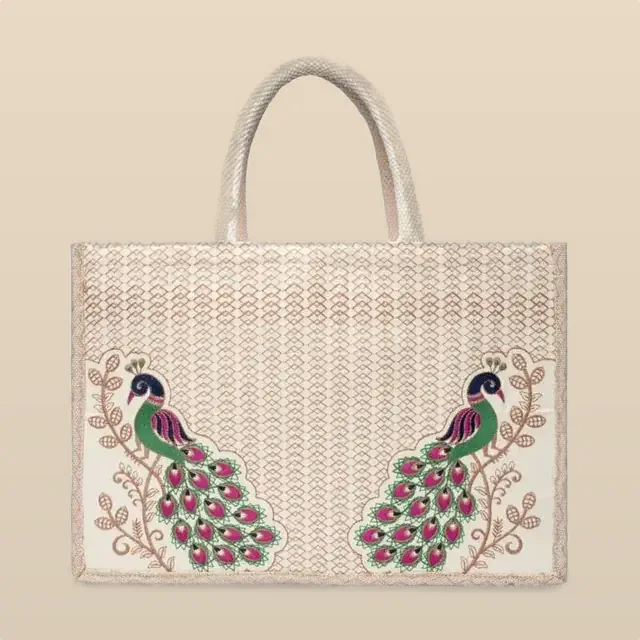 Embroidered Hamper Bag, Twin Peacock for wholesale, bulk supply