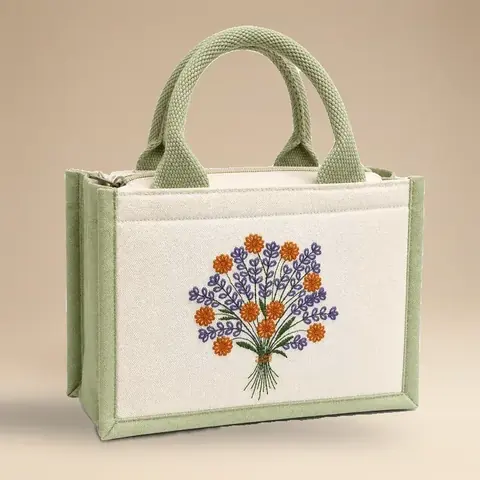 Embroidered Hamper Bag, Wildflower Bouquet for wholesale, bulk supply