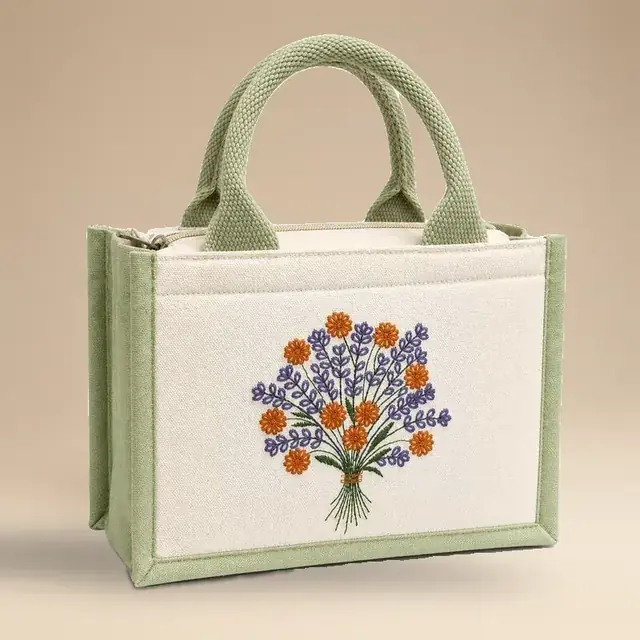 Embroidered Hamper Bag, Wildflower Bouquet for wholesale, bulk supply