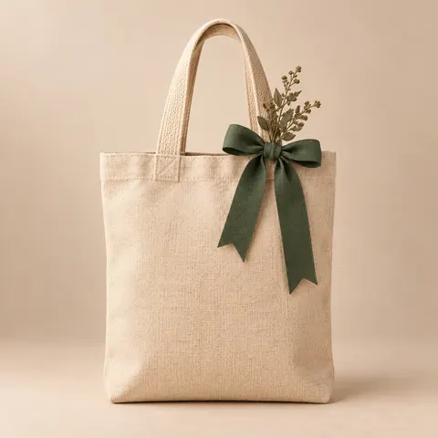 Canvas gift tote with ribbon bow, wholesale
