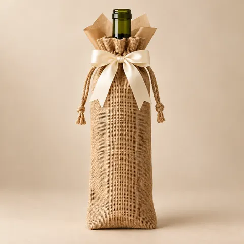 Natural jute gift bag with ribbon, wholesale