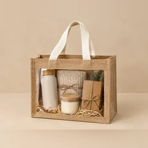Jute hamper bag with clear window