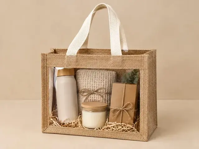Jute hamper bag with clear window