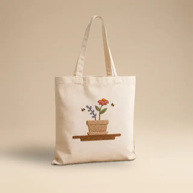 Hand-Embroidered Cotton Tote, Bee and Bloom for wholesale, bulk supply