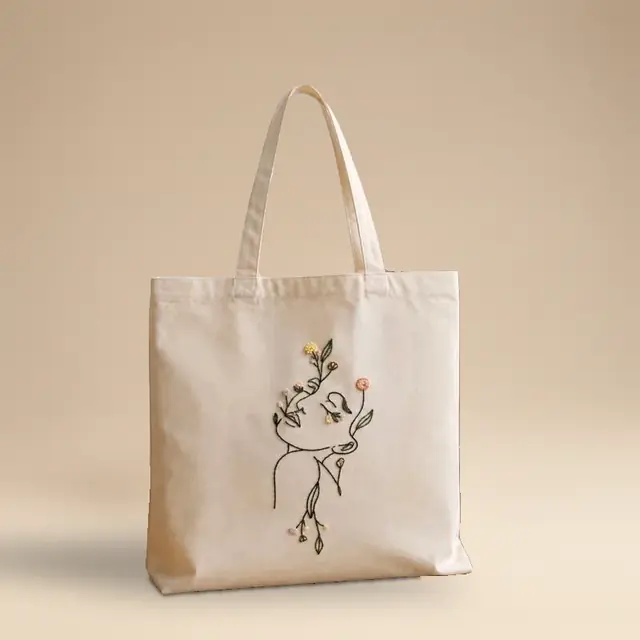 Hand-Embroidered Cotton Tote, Botanical Floral for wholesale, bulk supply