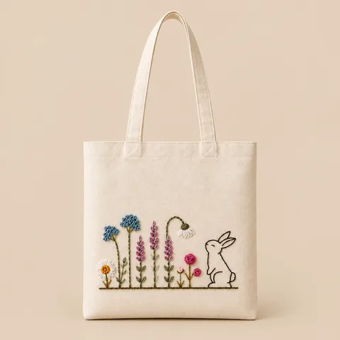 Hand-Embroidered Cotton Tote, Bunny and Bloom for wholesale, bulk supply