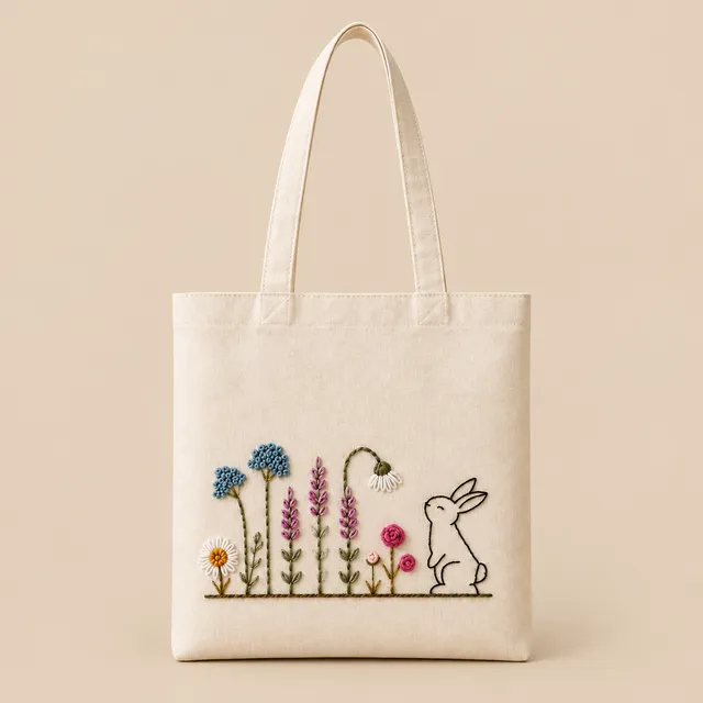Hand-Embroidered Cotton Tote, Bunny and Bloom for wholesale, bulk supply