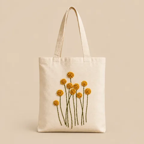 Hand-Embroidered Cotton Tote, Golden Bloom for wholesale, bulk supply
