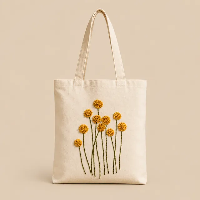 Hand-Embroidered Cotton Tote, Golden Bloom for wholesale, bulk supply
