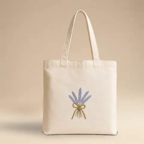 Hand-Embroidered Cotton Tote, Lavender for wholesale, bulk supply