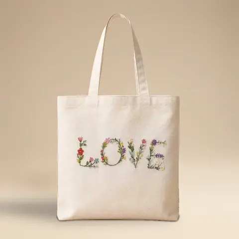 Hand-Embroidered Cotton Tote, Pink Petal for wholesale, bulk supply