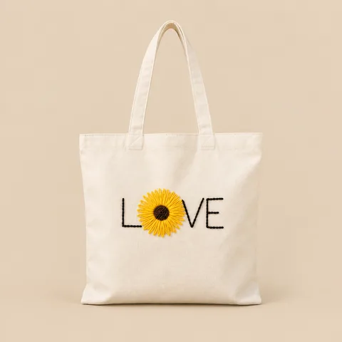 Hand-Embroidered Cotton Tote, Sunflower for wholesale, bulk supply