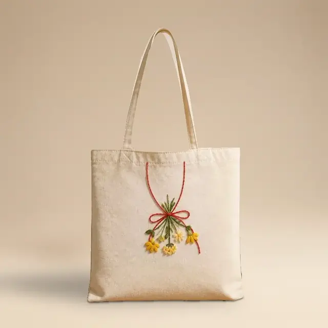 Hand-Embroidered Cotton Tote, Wildflower Bouquet for wholesale, bulk supply