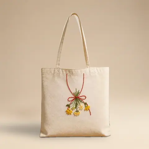 Hand-Embroidered Cotton Tote, Wildflower Bouquet for wholesale, bulk supply
