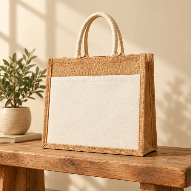 Jute Totes with Canvas Front Pocket for wholesale, bulk supply