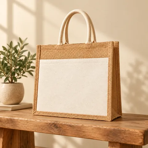 Jute Totes with Canvas Front Pocket for wholesale, bulk supply