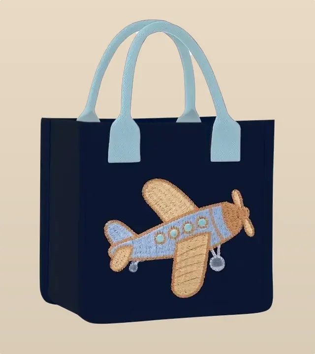 Kids Embroidered Tote, Aeroplane for wholesale, bulk supply