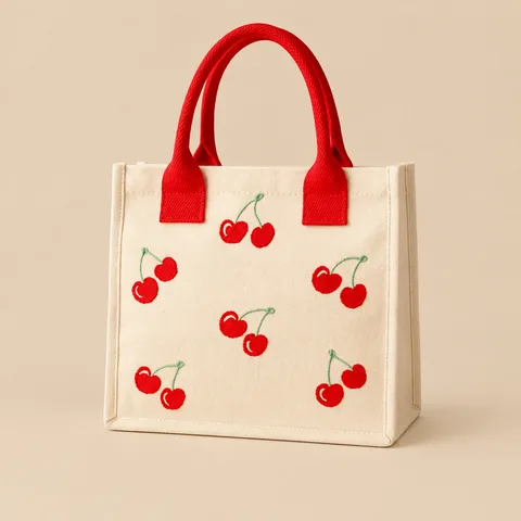 Kids Embroidered Tote, Cherry for wholesale, bulk supply