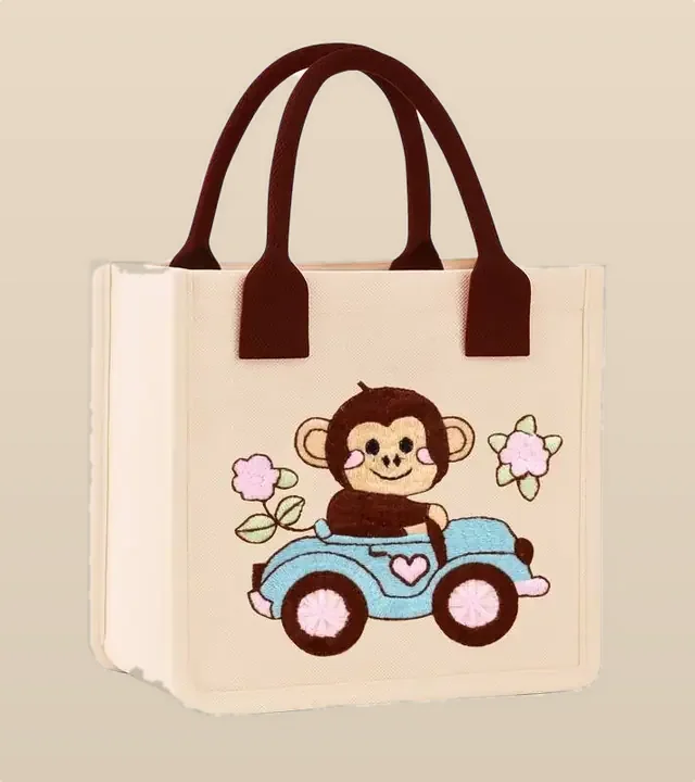 Kids Embroidered Tote, Monkey for wholesale, bulk supply