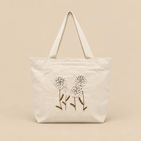 Pom Pom Floral Canvas Tote for wholesale, bulk supply