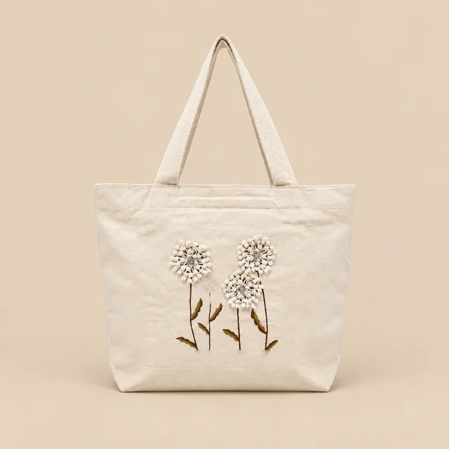 Pom Pom Floral Canvas Tote for wholesale, bulk supply