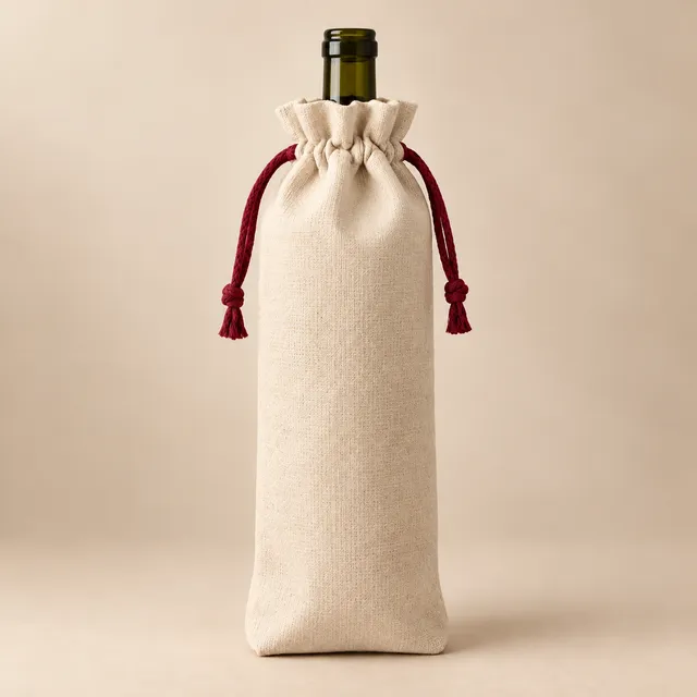 Natural cotton drawstring wine bottle bag, wholesale