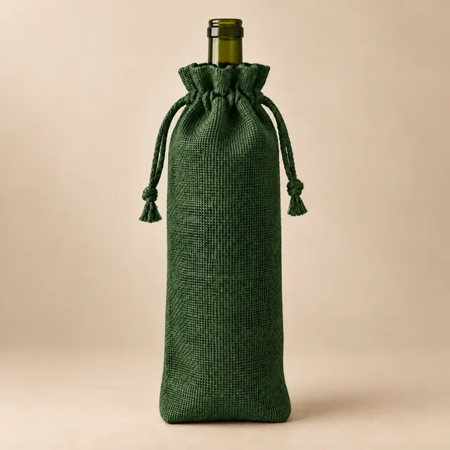 Coloured jute drawstring wine bottle bags, wholesale